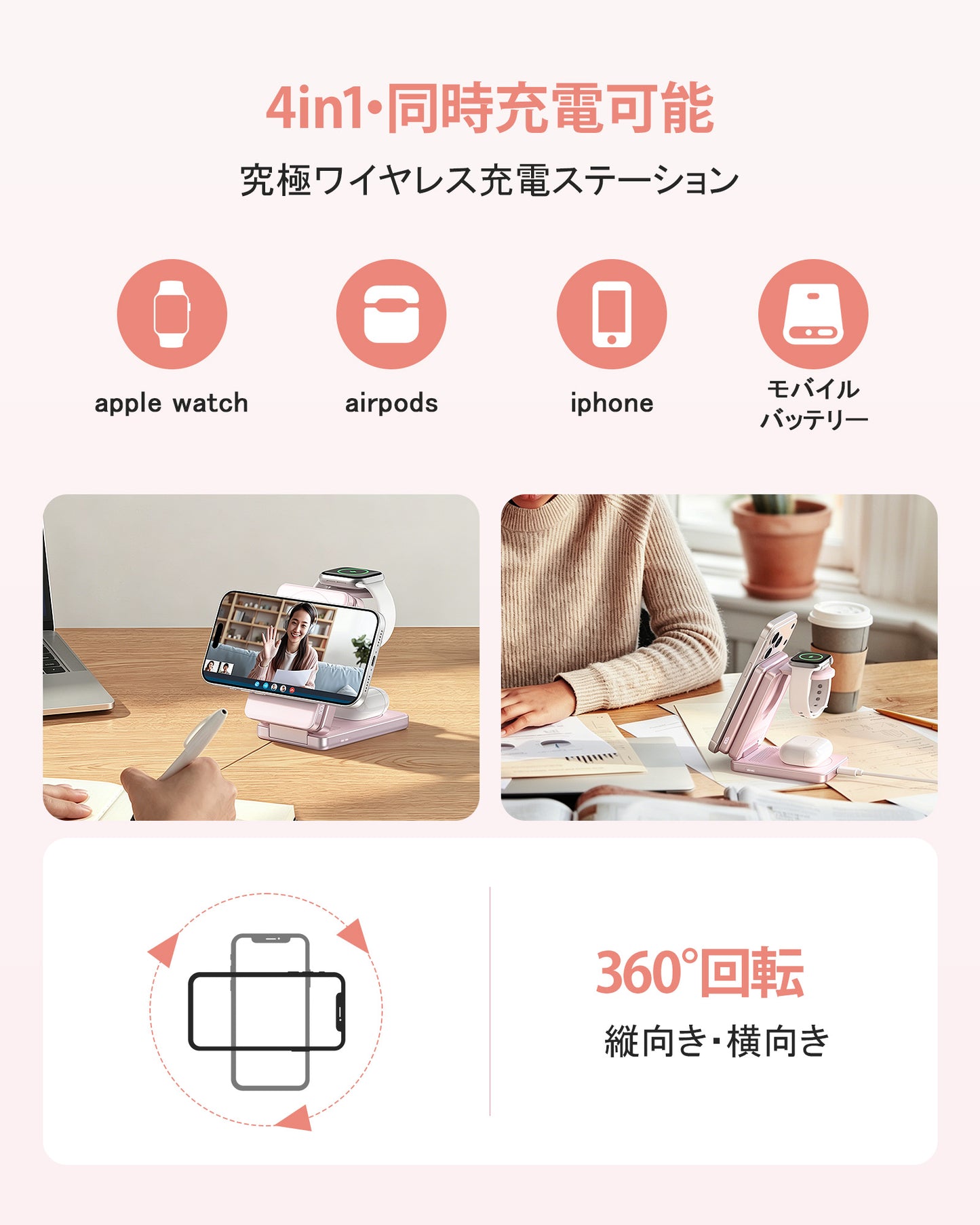 RORRY AuraDock M1-5000mAh 4in1充電ステーション マグネット式モバイルバッテリー搭載