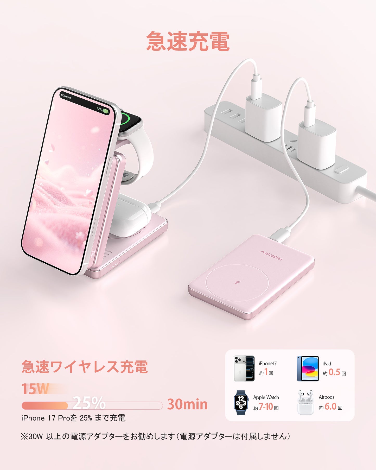 RORRY AuraDock M1-5000mAh 4in1充電ステーション マグネット式モバイルバッテリー搭載