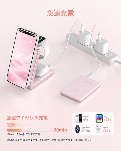 RORRY AuraDock M1-5000mAh 4in1充電ステーション マグネット式モバイルバッテリー搭載