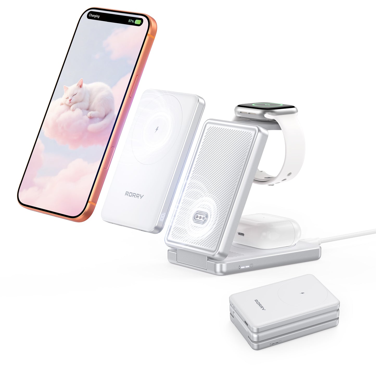 RORRY AuraDock M1-5000mAh 4in1充電ステーション マグネット式モバイルバッテリー搭載