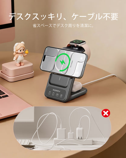 RORRY AuraDock M2-5000mAh 4in1 充電ステーション 着脱式モバイルバッテリー付き