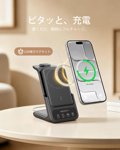 RORRY AuraDock M2-5000mAh 4in1 充電ステーション 着脱式モバイルバッテリー付き