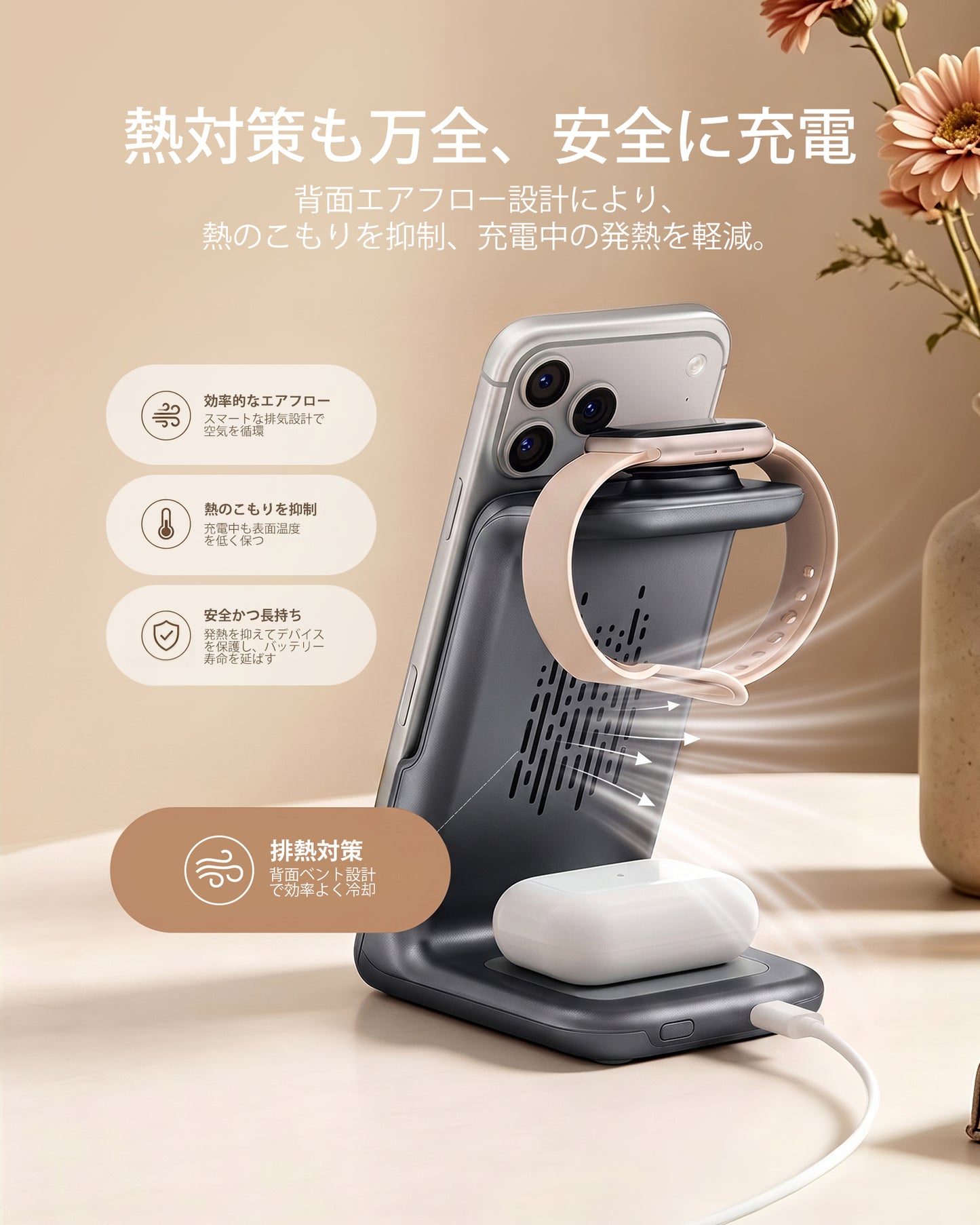 RORRY AuraDock M2-5000mAh 4in1 充電ステーション 着脱式モバイルバッテリー付き