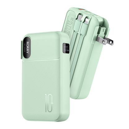 RORRY コンセント一体型モバイルバッテリー 10000mAh PD22.5W 4台同時充電 ディスプレイ搭載 折畳みACプラグ 2本ケーブル内蔵 PSE認証