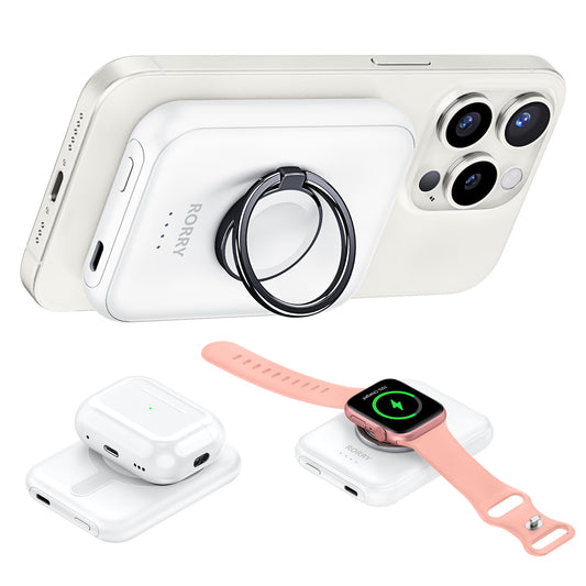RORRY D13 MagSafe 3-in-1 ワイヤレス充電  超薄設計5000mAh スタンド＆リング付き iPhoneとApple Watchを同時に急速充電