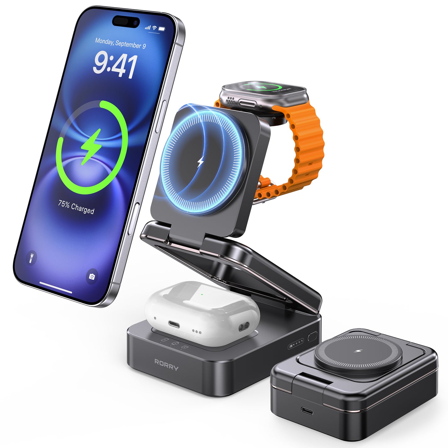 RORRY D17-5000mAh D18-10000mAh 3 in 1 ワイヤレス充電ステーション