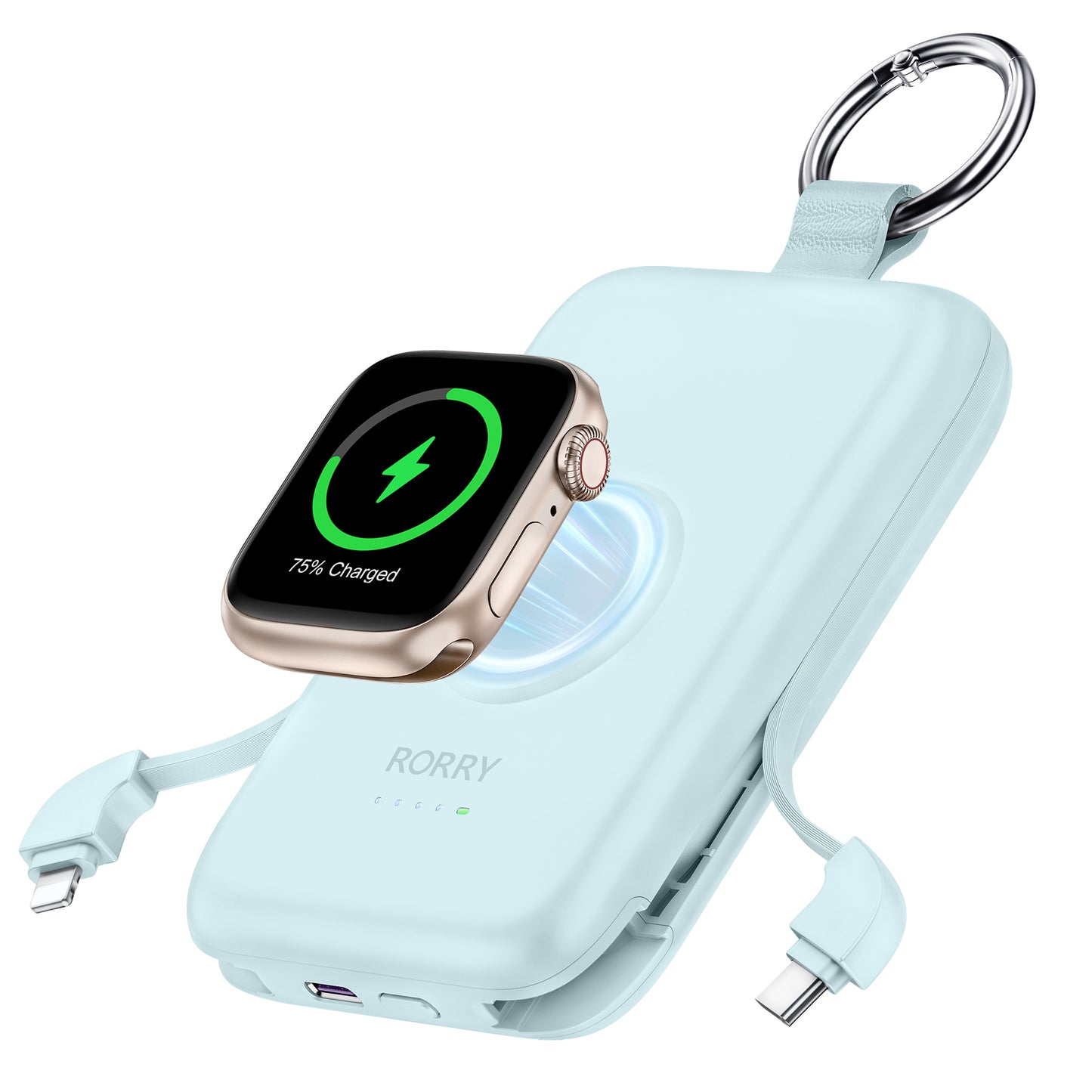 RORRY D2 モバイルバッテリー 10000mAh ケーブル内蔵・Apple Watch対応・3in1・小型軽量・4台同時PD20W急速充電・磁気充電