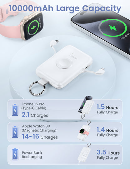 RORRY D2 モバイルバッテリー 10000mAh ケーブル内蔵・Apple Watch対応・3in1・小型軽量・4台同時PD20W急速充電・磁気充電