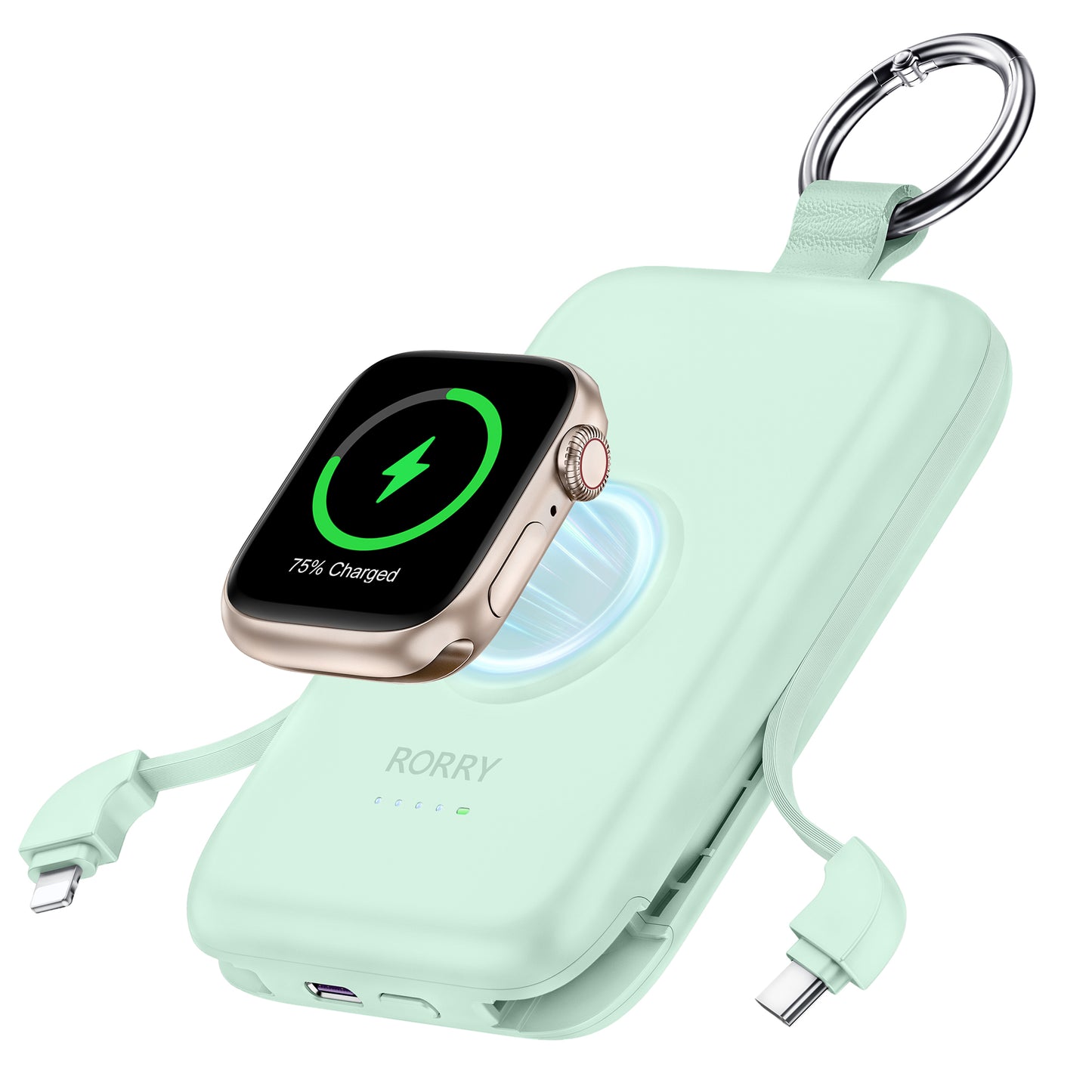 RORRY D2 モバイルバッテリー 10000mAh ケーブル内蔵・Apple Watch対応・3in1・小型軽量・4台同時PD20W急速充電・磁気充電