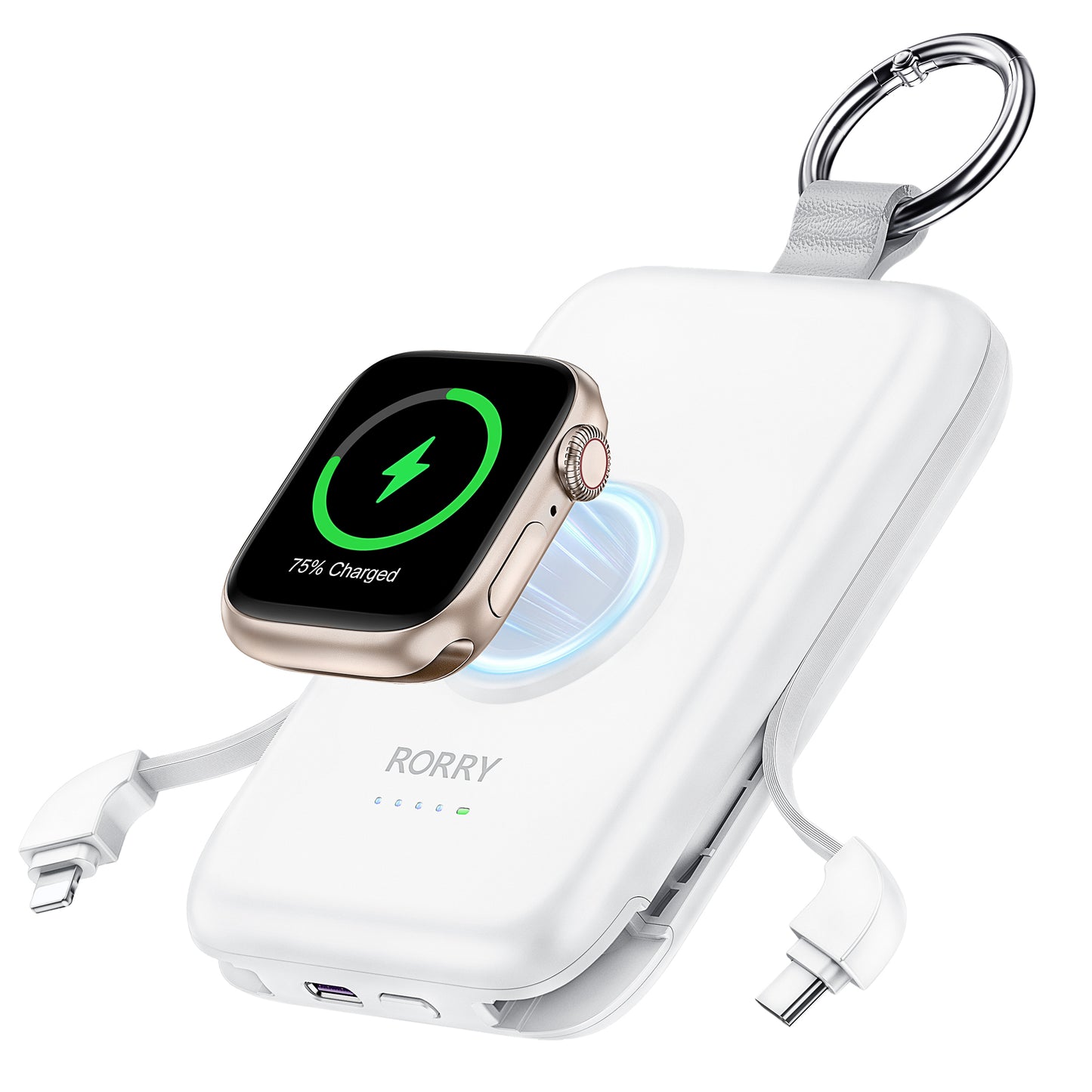 RORRY D2 モバイルバッテリー 10000mAh ケーブル内蔵・Apple Watch対応・3in1・小型軽量・4台同時PD20W急速充電・磁気充電