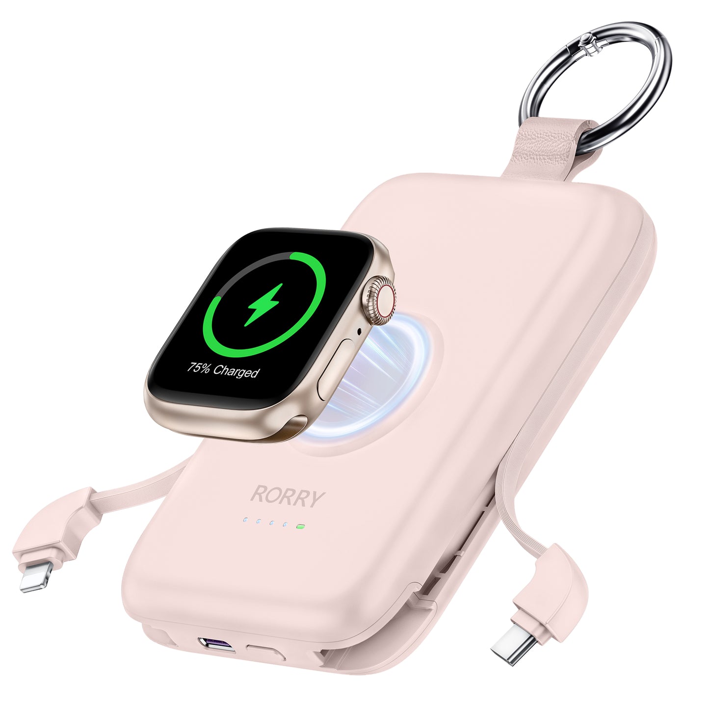 RORRY D2 モバイルバッテリー 10000mAh ケーブル内蔵・Apple Watch対応・3in1・小型軽量・4台同時PD20W急速充電・磁気充電