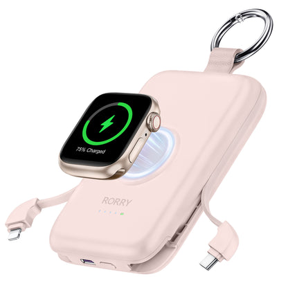 RORRY D2 モバイルバッテリー 10000mAh ケーブル内蔵・Apple Watch対応・3in1・小型軽量・4台同時PD20W急速充電・磁気充電