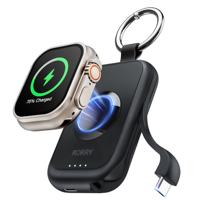 RORRY D2 Apple Watch モバイルバッテリー 2500mAh USB-C内蔵 2in1 充電器 ライト・コンパクト PSE認証