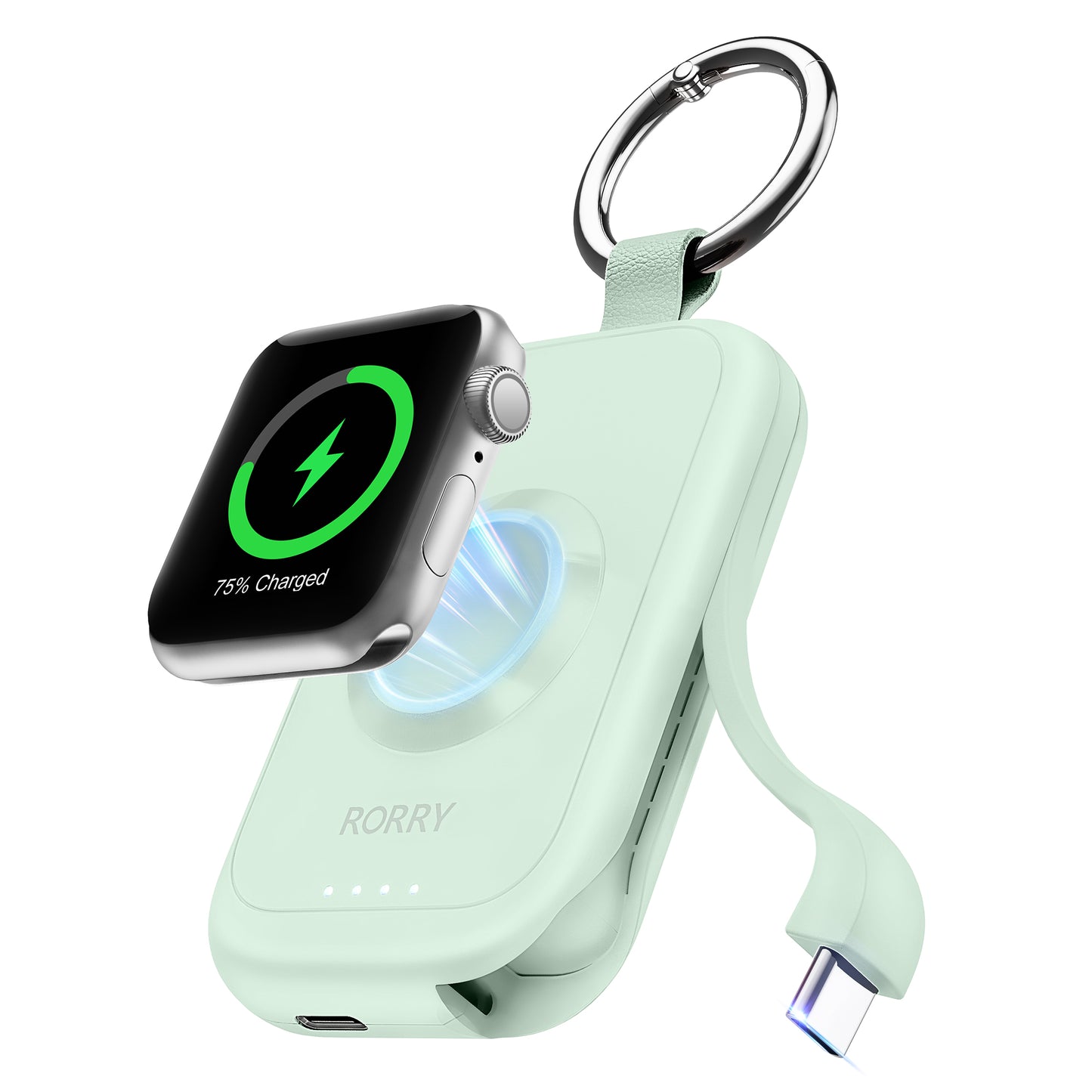 RORRY D2 Apple Watch モバイルバッテリー 2500mAh USB-C内蔵 2in1 充電器 ライト・コンパクト PSE認証