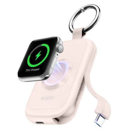 RORRY D2 Apple Watch モバイルバッテリー 2500mAh USB-C内蔵 2in1 充電器 ライト・コンパクト PSE認証