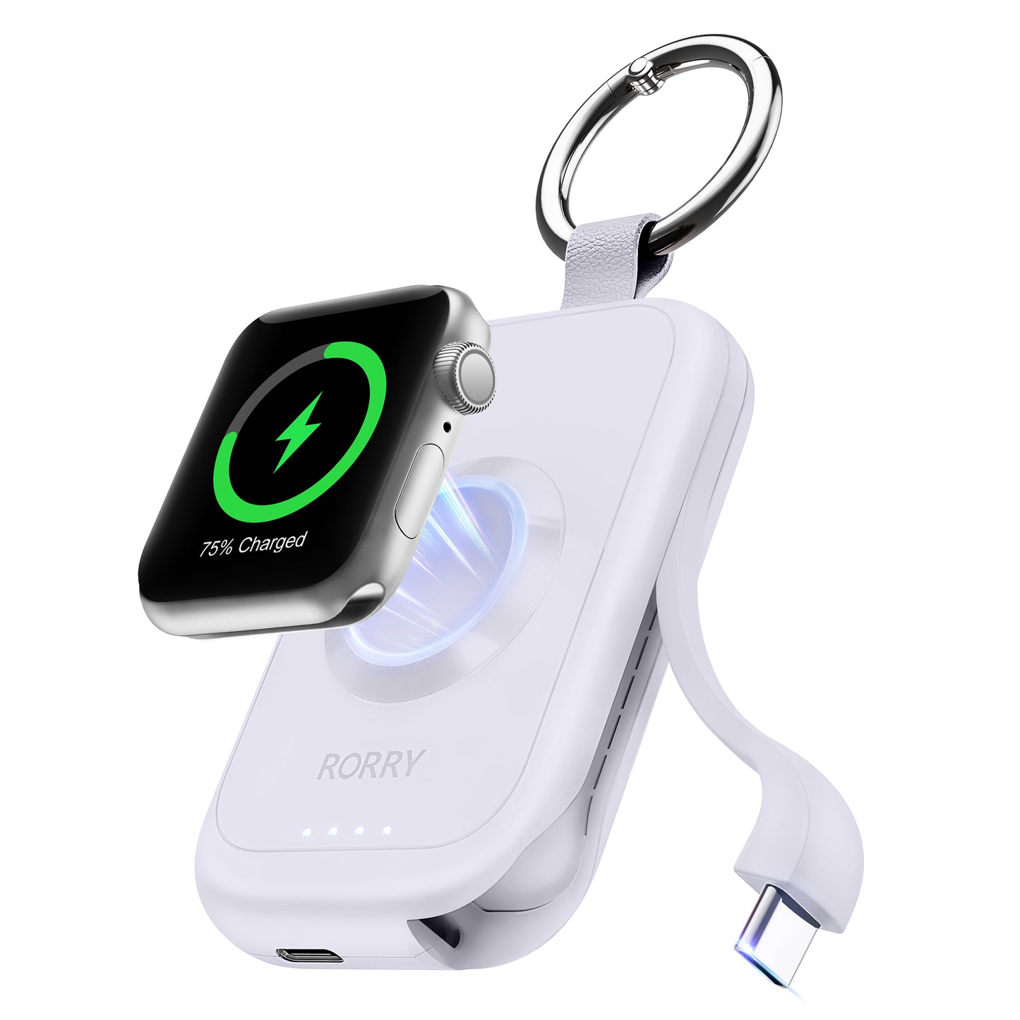 RORRY D2 Apple Watch モバイルバッテリー 2500mAh USB-C内蔵 2in1 充電器 ライト・コンパクト PSE認証