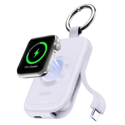 RORRY D2 Apple Watch モバイルバッテリー 2500mAh USB-C内蔵 2in1 充電器 ライト・コンパクト PSE認証