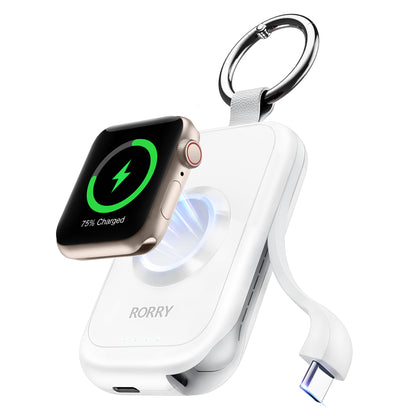 RORRY D2 Apple Watch モバイルバッテリー 2500mAh USB-C内蔵 2in1 充電器 ライト・コンパクト PSE認証