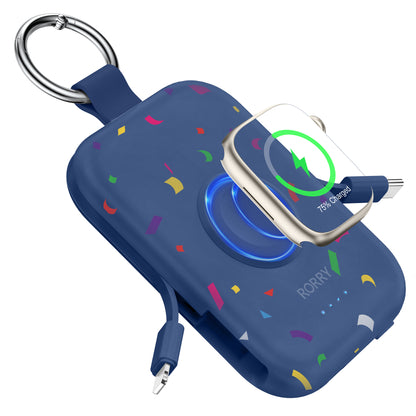 RORRY D2 モバイルバッテリー 5000mAh 2本ケーブル内蔵 iPhone/Type-C アップルウォッチ対応 最大4台同時 PSE認証 軽量コンパクト