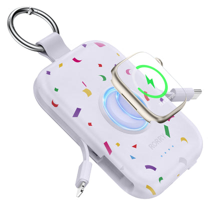 RORRY D2 モバイルバッテリー 5000mAh 2本ケーブル内蔵 iPhone/Type-C アップルウォッチ対応 最大4台同時 PSE認証 軽量コンパクト