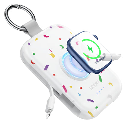 RORRY D2 モバイルバッテリー 5000mAh 2本ケーブル内蔵 iPhone/Type-C アップルウォッチ対応 最大4台同時 PSE認証 軽量コンパクト