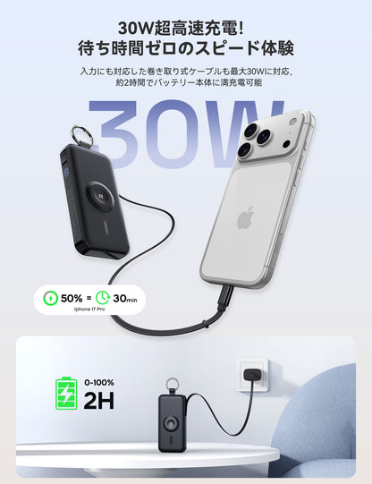 RORRY D3 12000mAh キーチェーン型モバイルバッテリー 30W