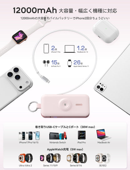 RORRY D3 12000mAh キーチェーン型モバイルバッテリー 30W