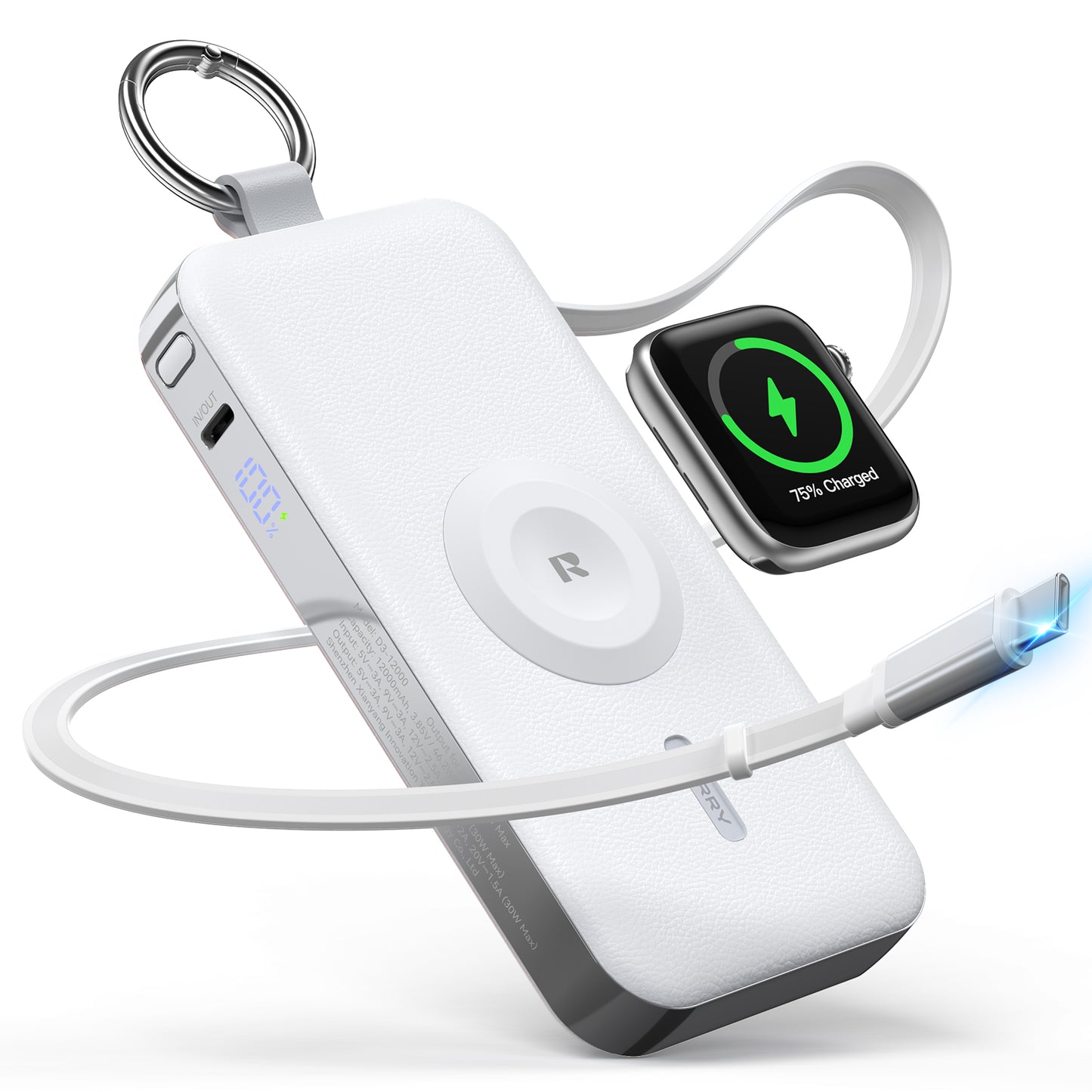 RORRY D3 12000mAh キーチェーン型モバイルバッテリー 30W