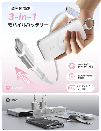 RORRY D3 12000mAh キーチェーン型モバイルバッテリー 30W