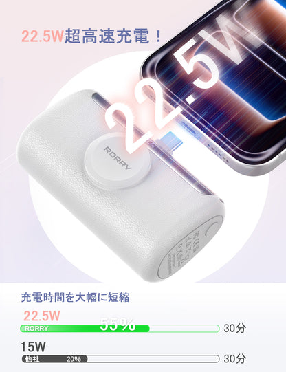 RORRY D5【進級プロ版】10000mAh Type-Cコネクター一体型モバイルバッテリー・22.5W急速充電・Apple Watch充電対応