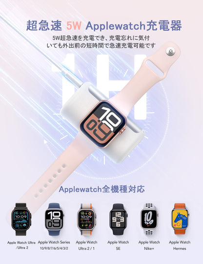 RORRY D5【進級プロ版】10000mAh Type-Cコネクター一体型モバイルバッテリー・22.5W急速充電・Apple Watch充電対応