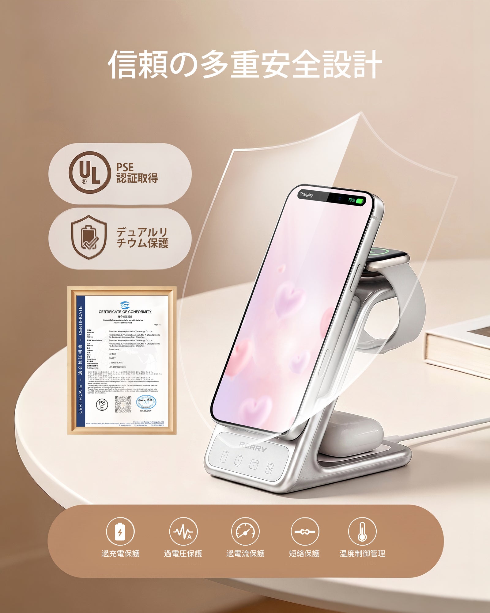 RORRY AuraDock M2-5000mAh 4in1 充電ステーション 着脱式モバイルバッテリー付き