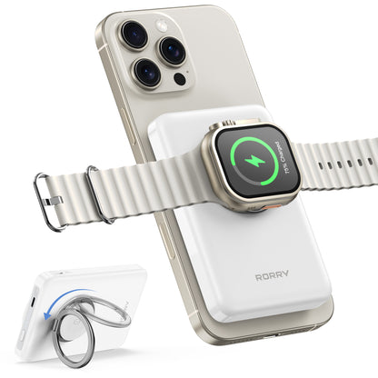 RORRY P1 3in1 ワイヤレス充電 IOS26/IOS18非対応 モバイルバッテリー 10000mAh MagSafe対応 Apple Watch対応 15W急速 PD22.5W 小型スタンド付き