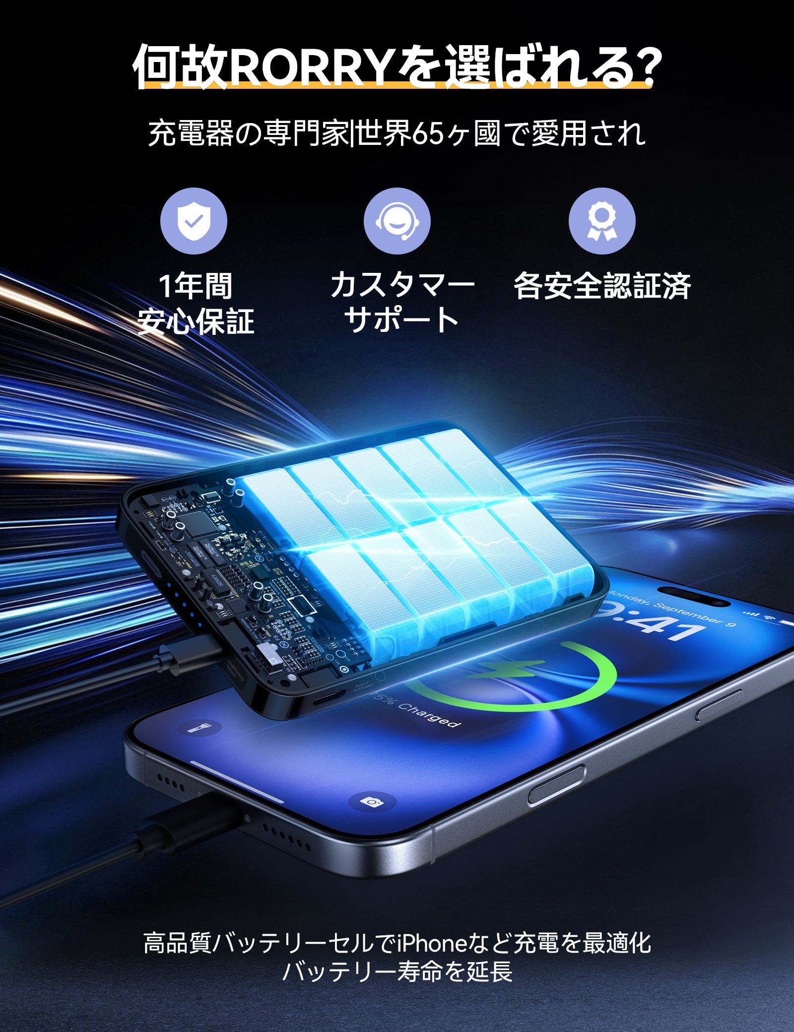 RORRY P1 MagSafe 10000mAh モバイルバッテリー（リング付き）