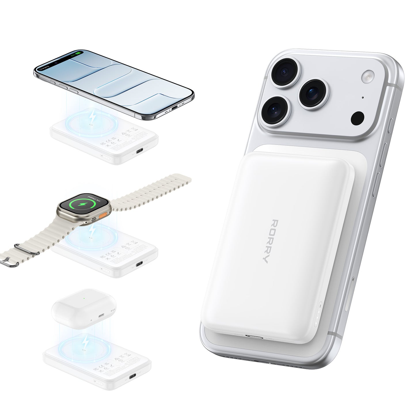 RORRY P2-5000mAh 2-in-1 MagSafeモバイルバッテリー