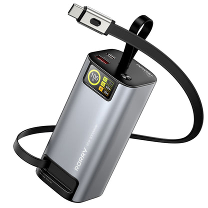 RORRY モバイルバッテリー 20000mAh 100W急速充電 アルミ合金 放熱強化 巻取り式ケーブル内蔵 PSE認証 防災 地震 停電 出張 飛行機持ち込み可