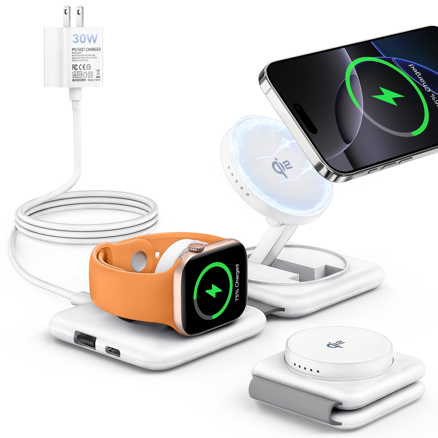 RORRY A7 Qi2 4in1 ワイヤレス充電器（30W ACアダプター付・折りたたみ式）