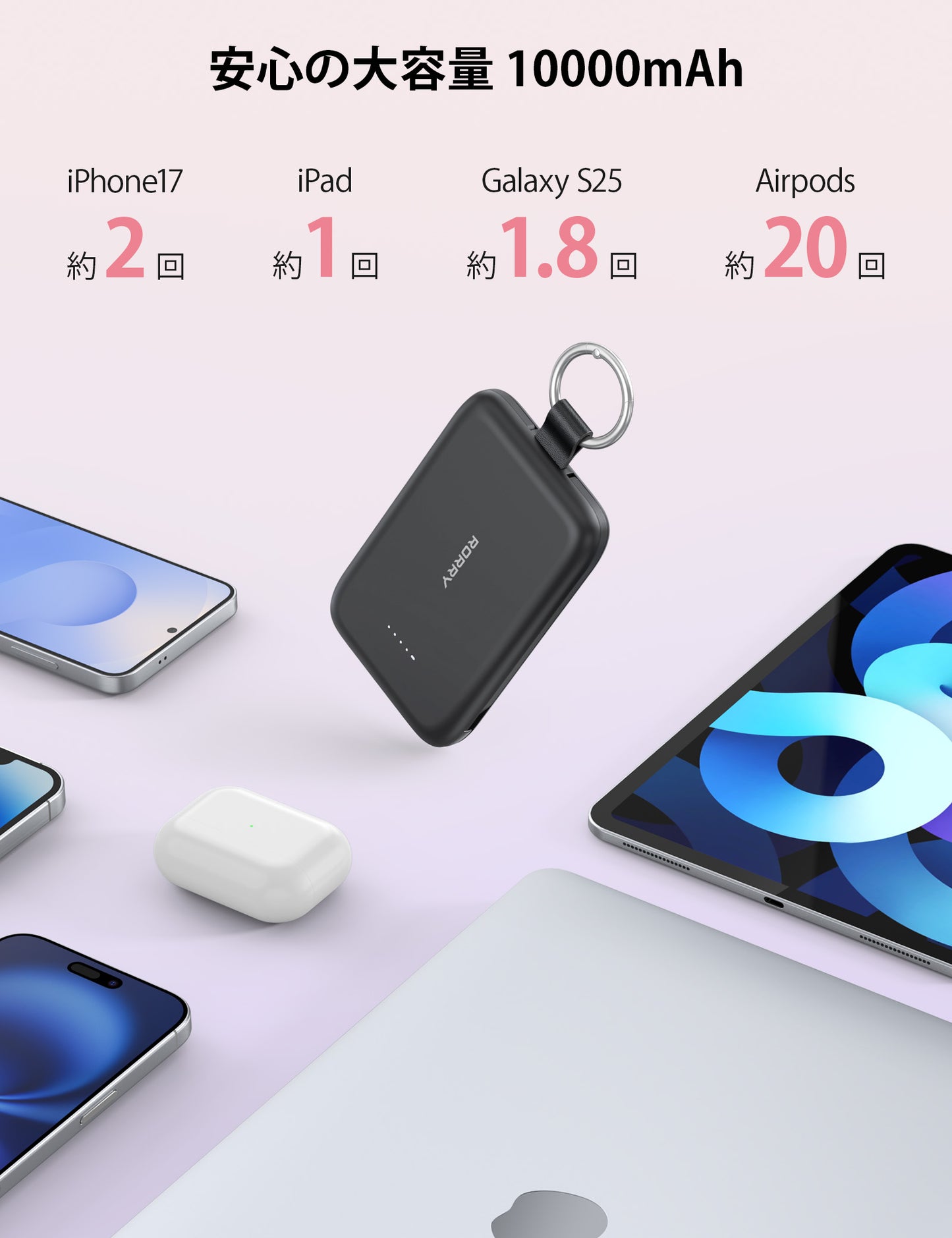 RORRY T1 10000mAh キーホルダー充電器 (30W対応)